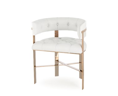 Art Dining Chair Tufted - White Leather/Mirrored Brass