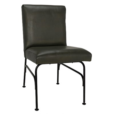 Oplus Dining Chair, Rustic Finish, Green Leather