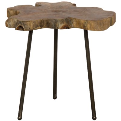 Slab Slice Table with Cast Iron Base and Teak Top