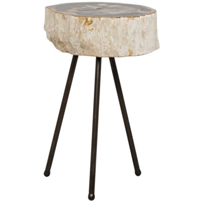 Natura Side Table, Metal and Petrified Wood