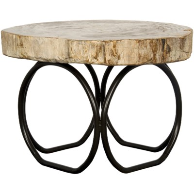 4 Circle Table, Metal and Petrified Fossil