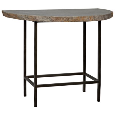 River Stone Demi Lune Console with Iron Base