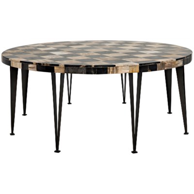 Carim Round Coffee Table, Fossil Inlaid With Metal Base