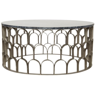Mina Coffee Table, Antique Silver, Metal and Stone