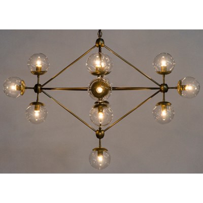 Pluto Chandelier, Small, Antique Brass, Metal and Glass
